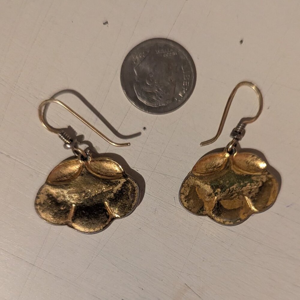 Vintage Laurel Burch Plum Blossom Dangle Drop Goldtone Earrings - Picture 8 of 9